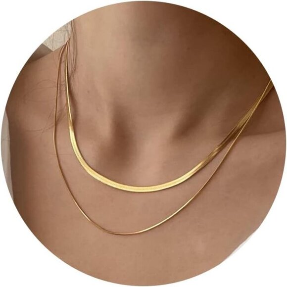 14K Gold/Silver Plated Snake Chain Necklace Herringbone Necklace Gold Choker Nec - Picture 1 of 7